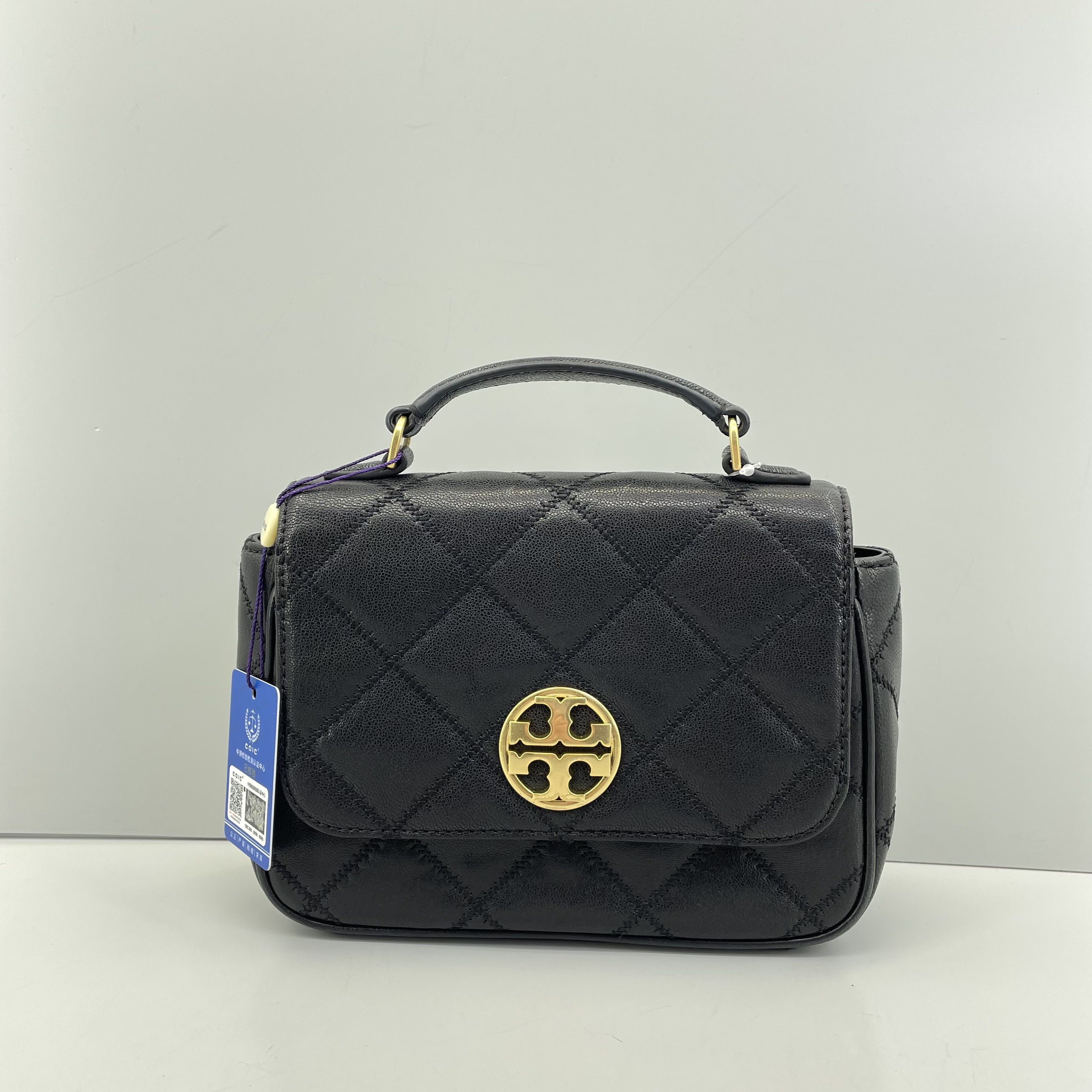 95新 TORY BURCH/汤丽柏琦 willa黑色小号方胖子斜挎包20*16*7
