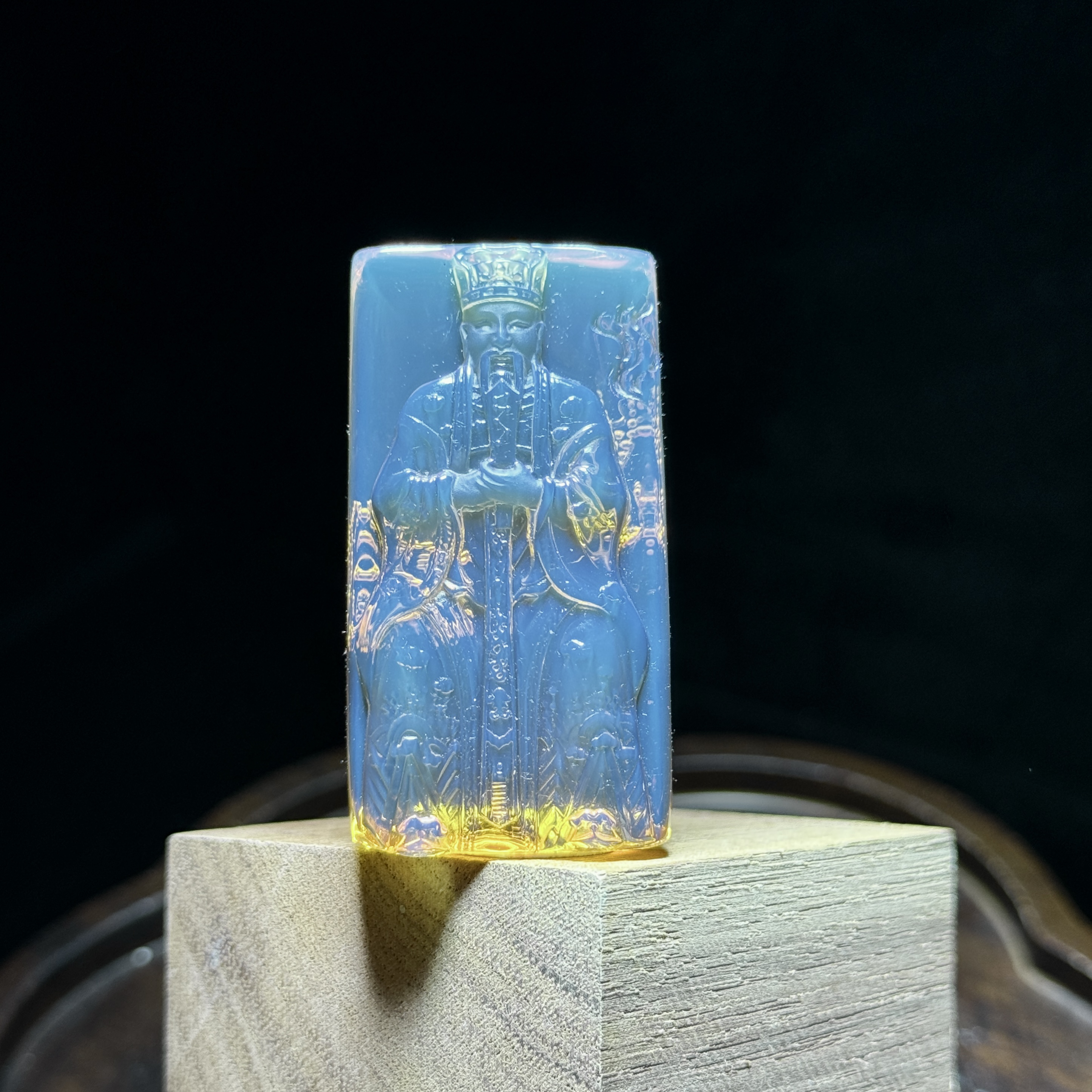 蓝珀紫薇大帝天官赐福家宅仕途道教阳雕吊坠挂坠雕刻手工