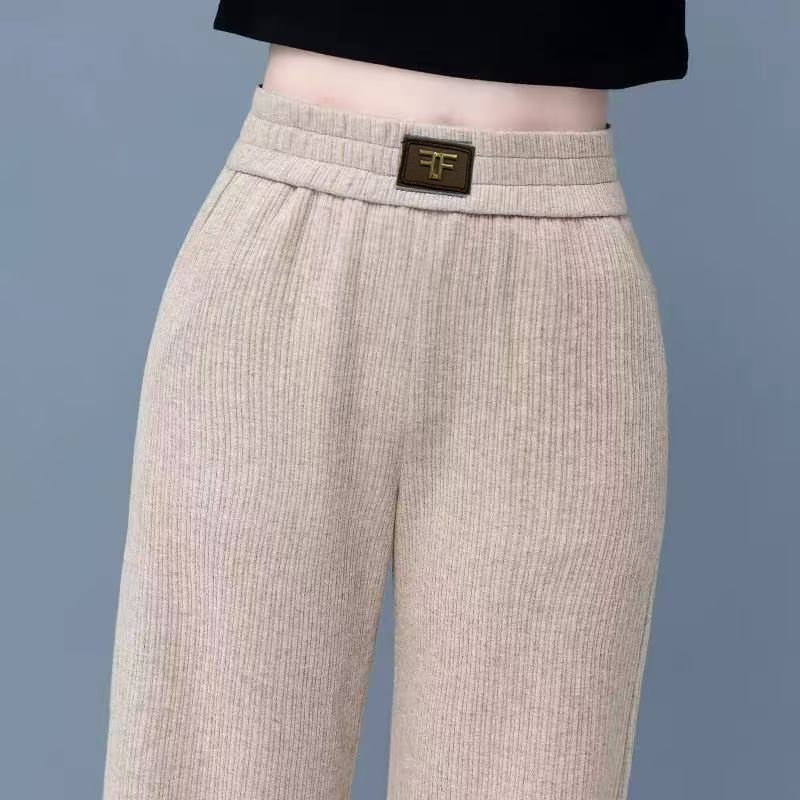 3050 加绒加厚秋冬松紧腰带口袋糯米裤软糯小脚锥形双F哈伦裤女