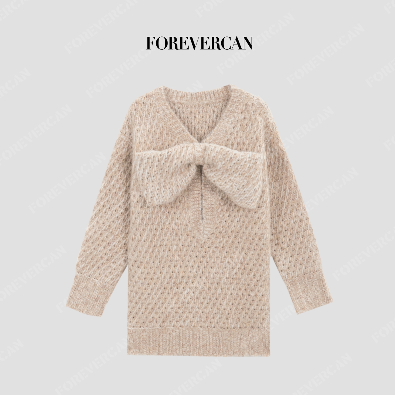 FOREVERCAN“圣诞结”立体蝴蝶结水滴镂空毛衣连衣裙MY40023C