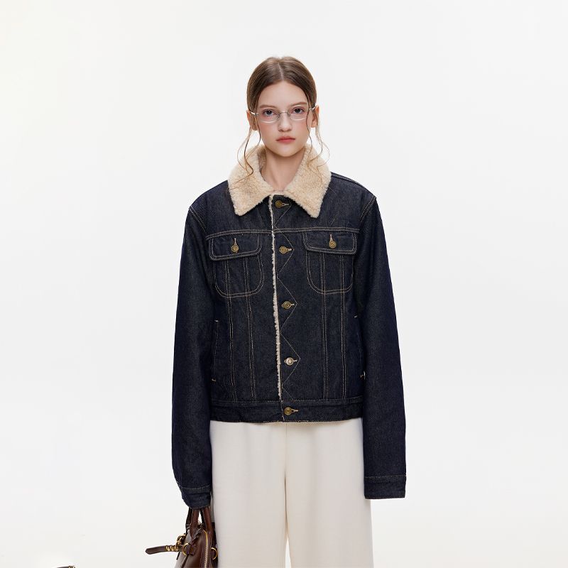 高级感牛仔毛绒棉服外套女2025冬季新款加绒加厚宽松显瘦夹克上衣