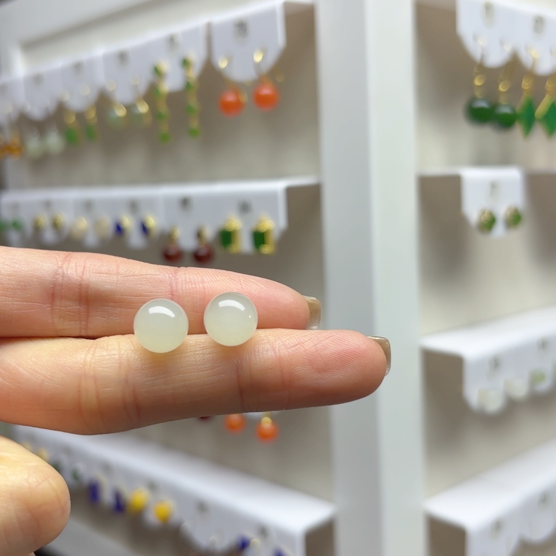 银S925镶嵌和田玉耳饰