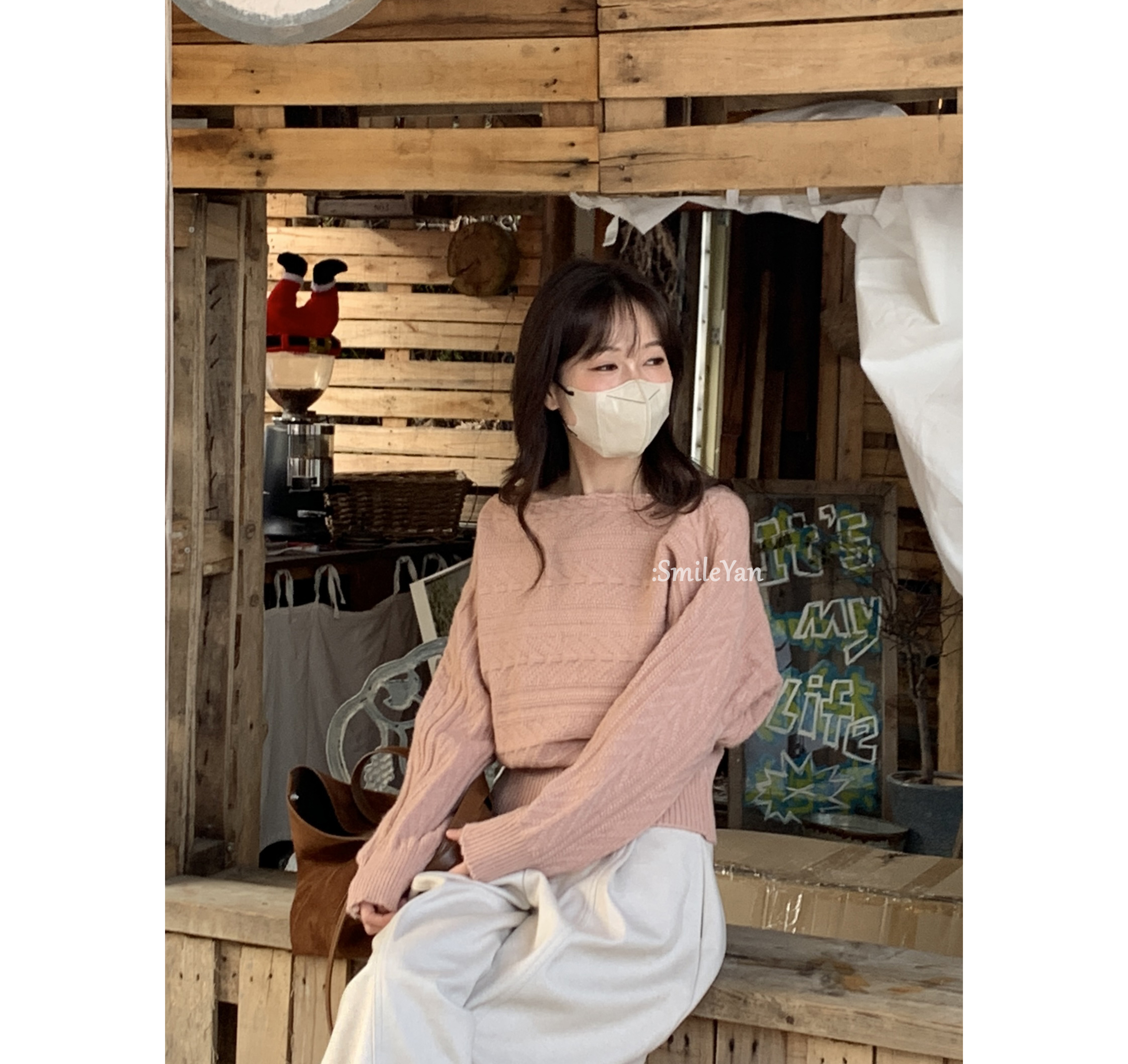  【SmileYan】（月续温柔）秋冬韩系慵懒风一字领斜肩麻花毛衣