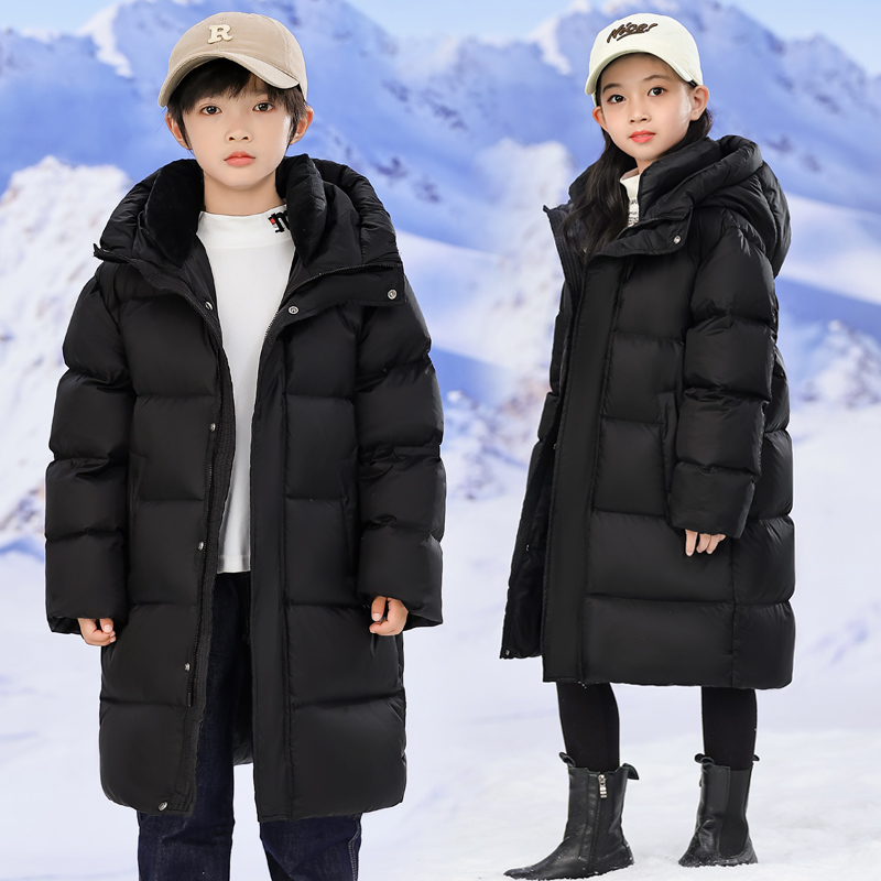 白鸭绒儿童羽绒服中大童男女童加厚长款升级冬季童装外套