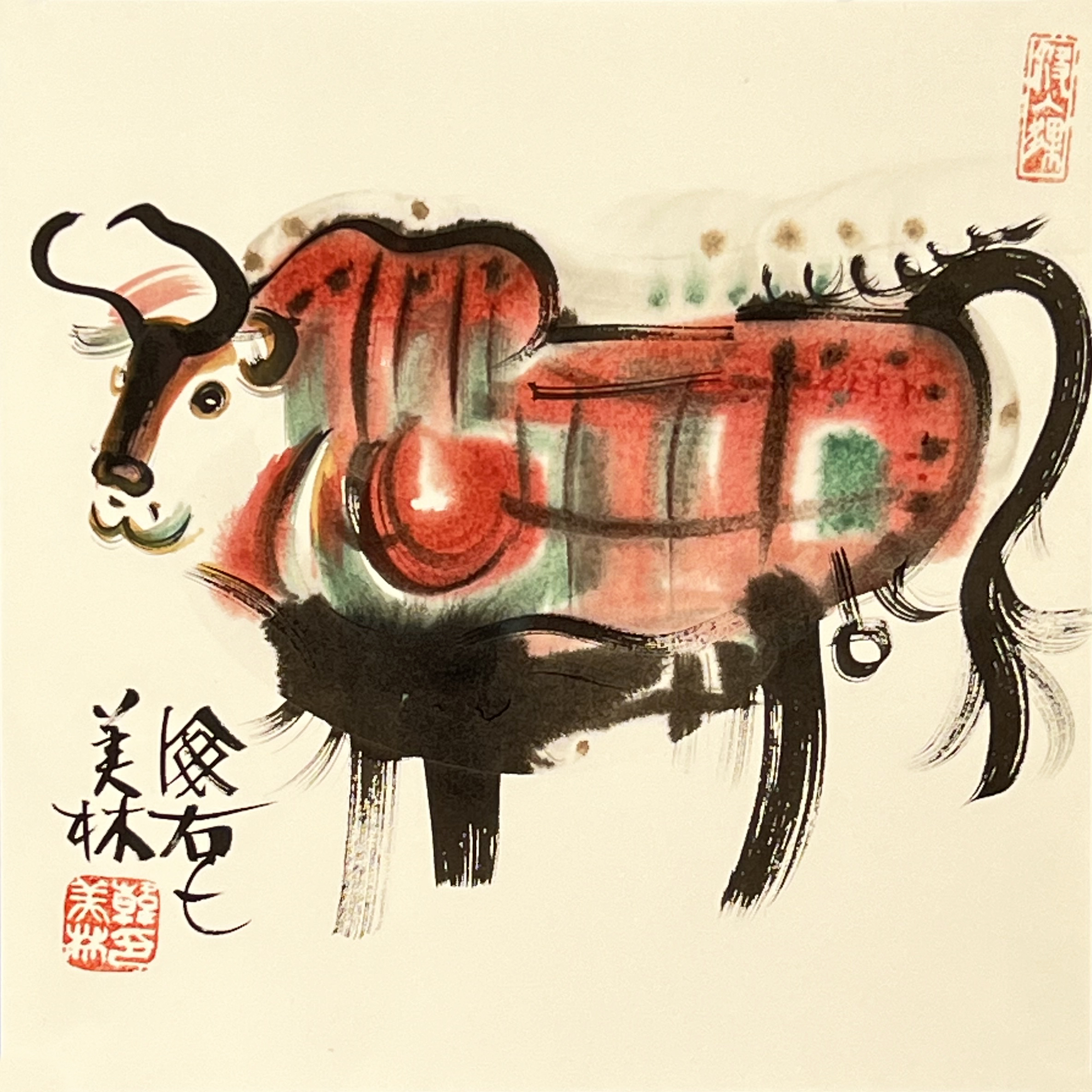 HJ0258-韩美林绘画镜片38x38cm/约1平尺