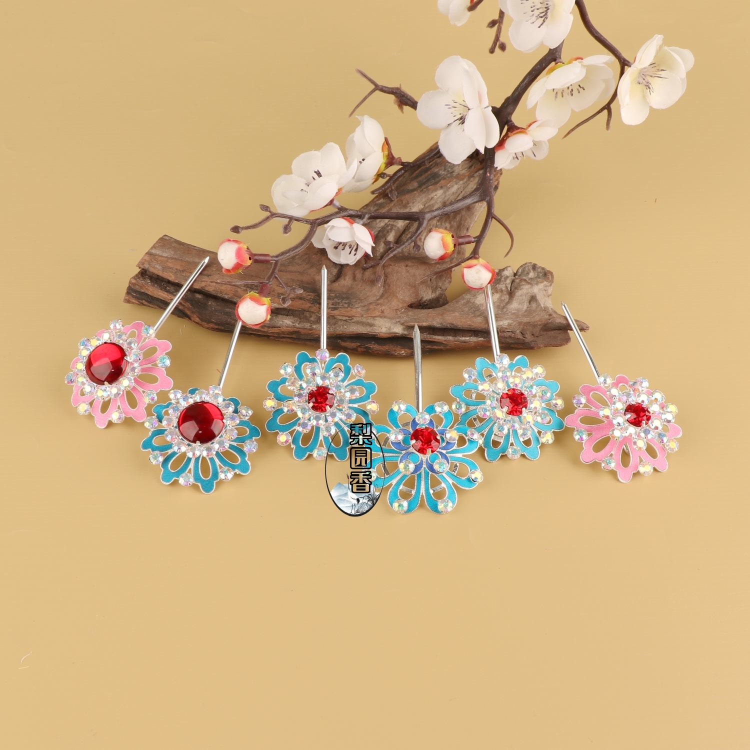 新款戏曲点绸头面头饰戏剧包头用品配饰双鼓泡旦角小梅花点绸泡子