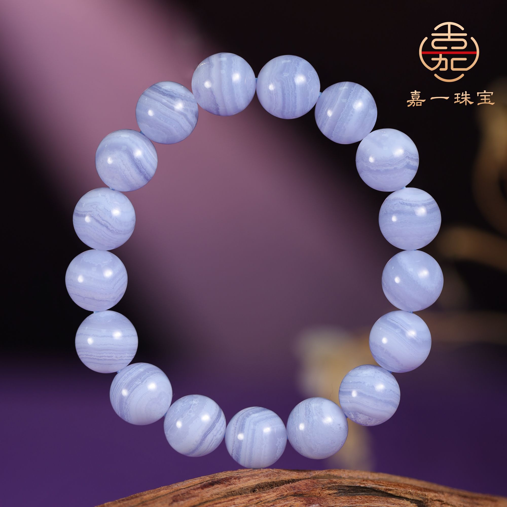 【嘉一珠宝】蓝纹晶石单圈手串-12mm+-SX3096（多样性发一）