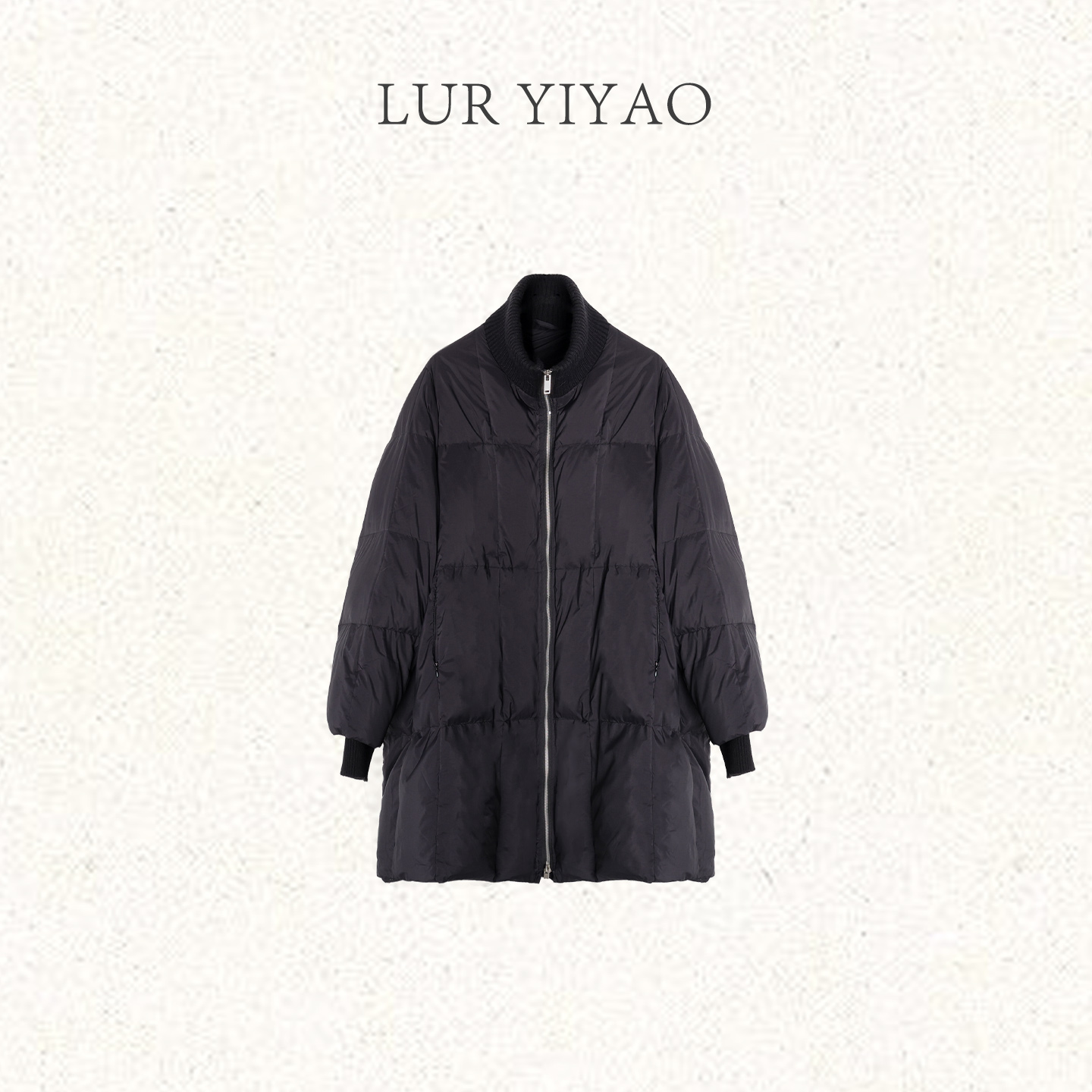 L'U'R/YI'YAO【羽绒系列断点】秋冬款针织拼接立领保暖羽绒服11225