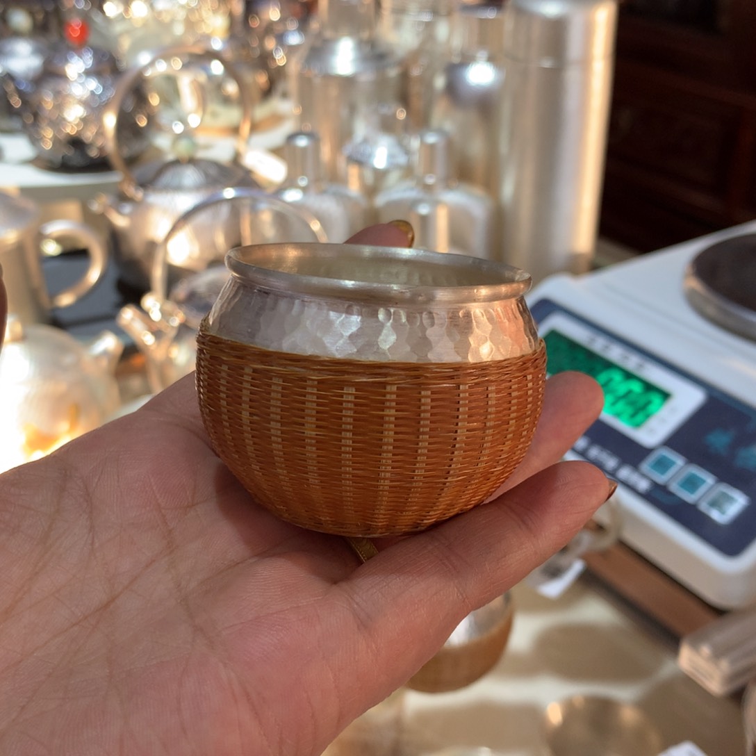 足银999竹编茶杯50容量56.9克