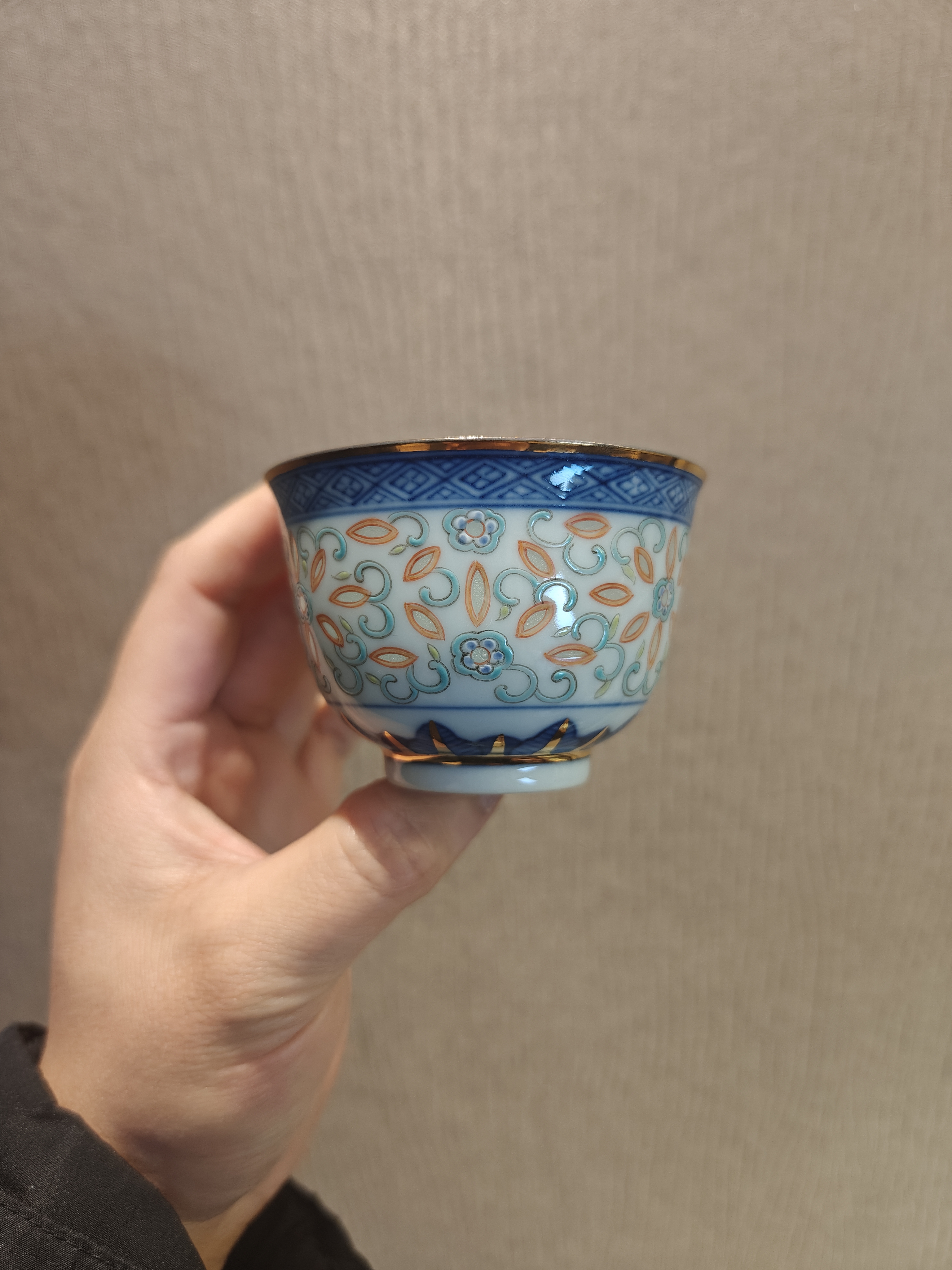 青花玲珑斗彩一缸杯金玉满堂