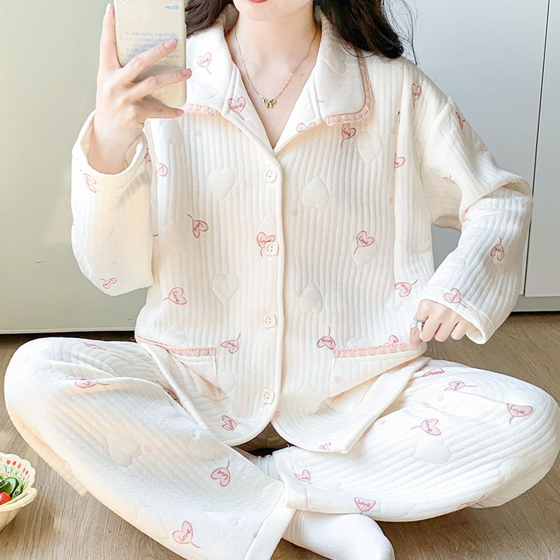 【秋冬-空气棉】加厚款宽松夹层棉月子服喂奶孕妇哺乳睡衣产妇产后