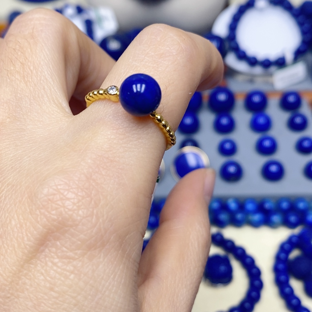 青金石银S925镀金镶嵌戒指