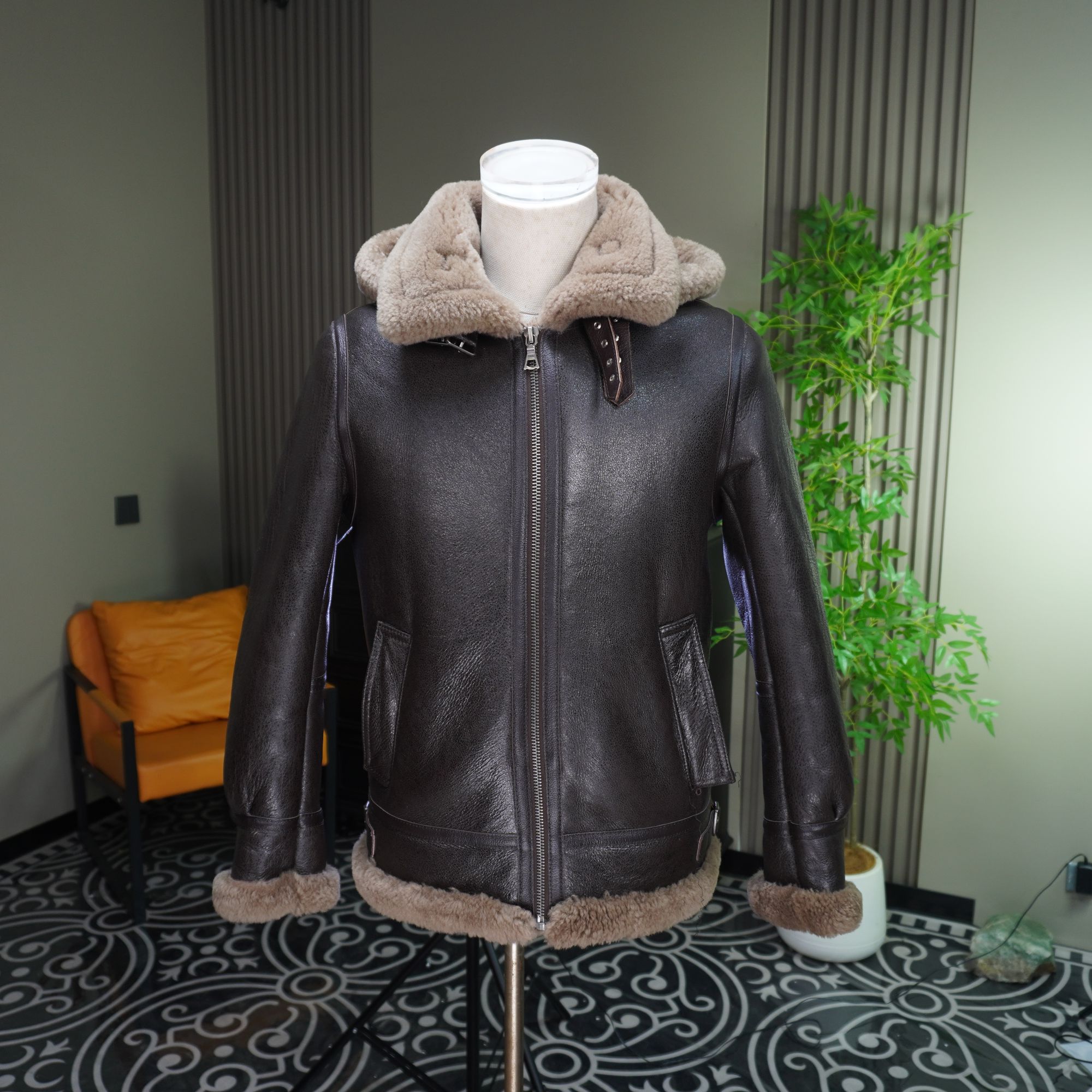 燕贝莎高端男士澳洲皮毛一体脱卸帽夹克80010