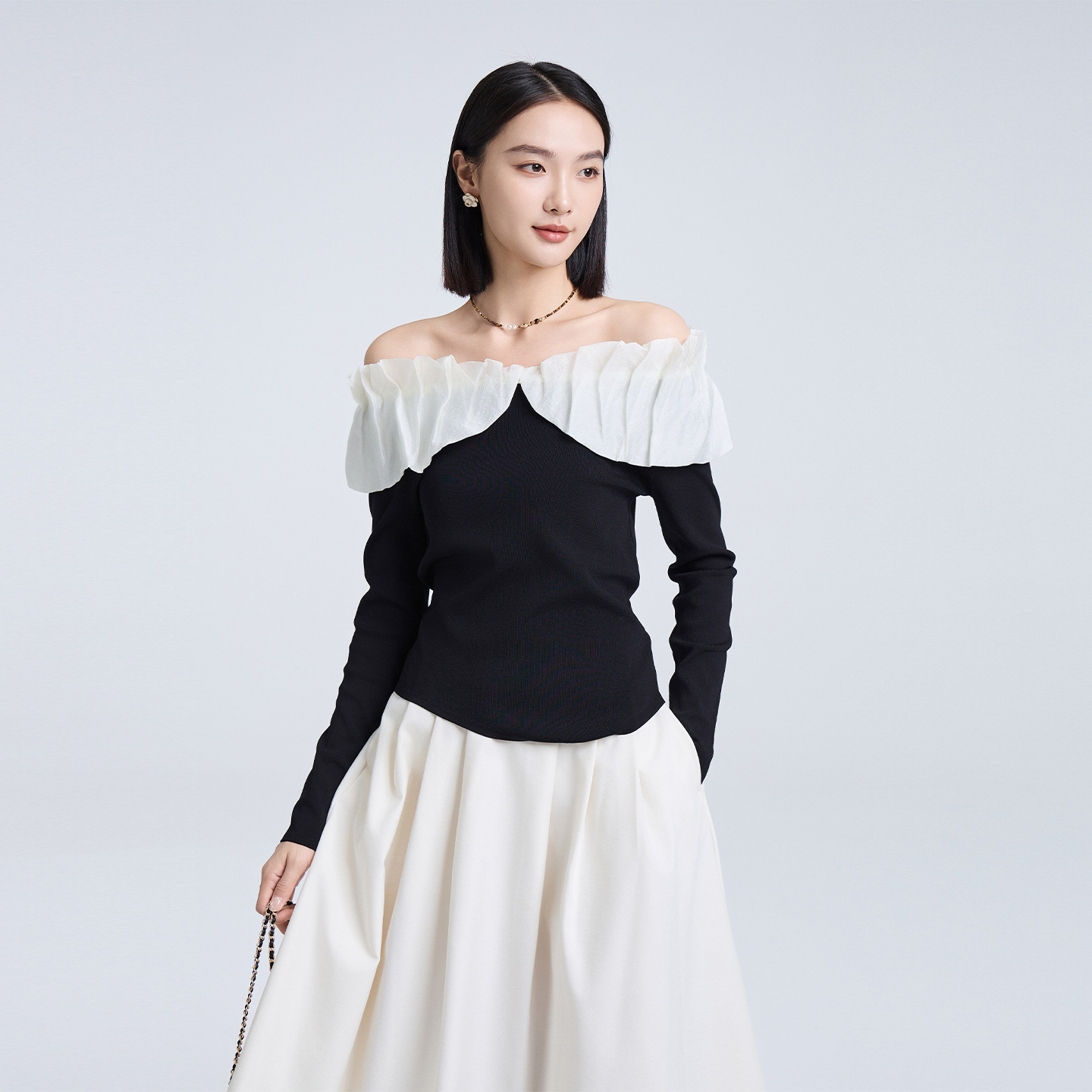 秋季休闲时尚T恤长袖百搭通勤气质设计感ESQZ6B753