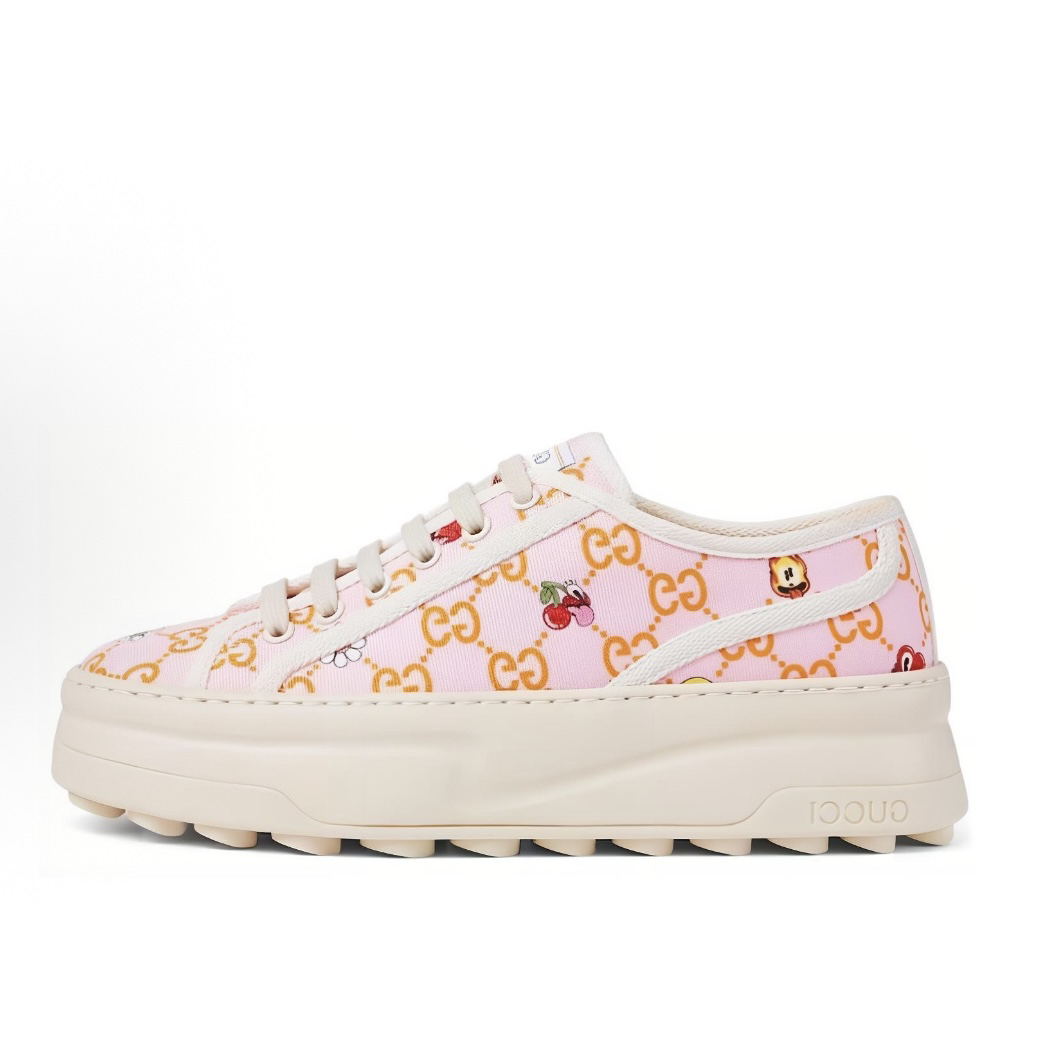 未使用 GUCCI/古驰 帆布 低帮系带 时尚板鞋 女款 粉色