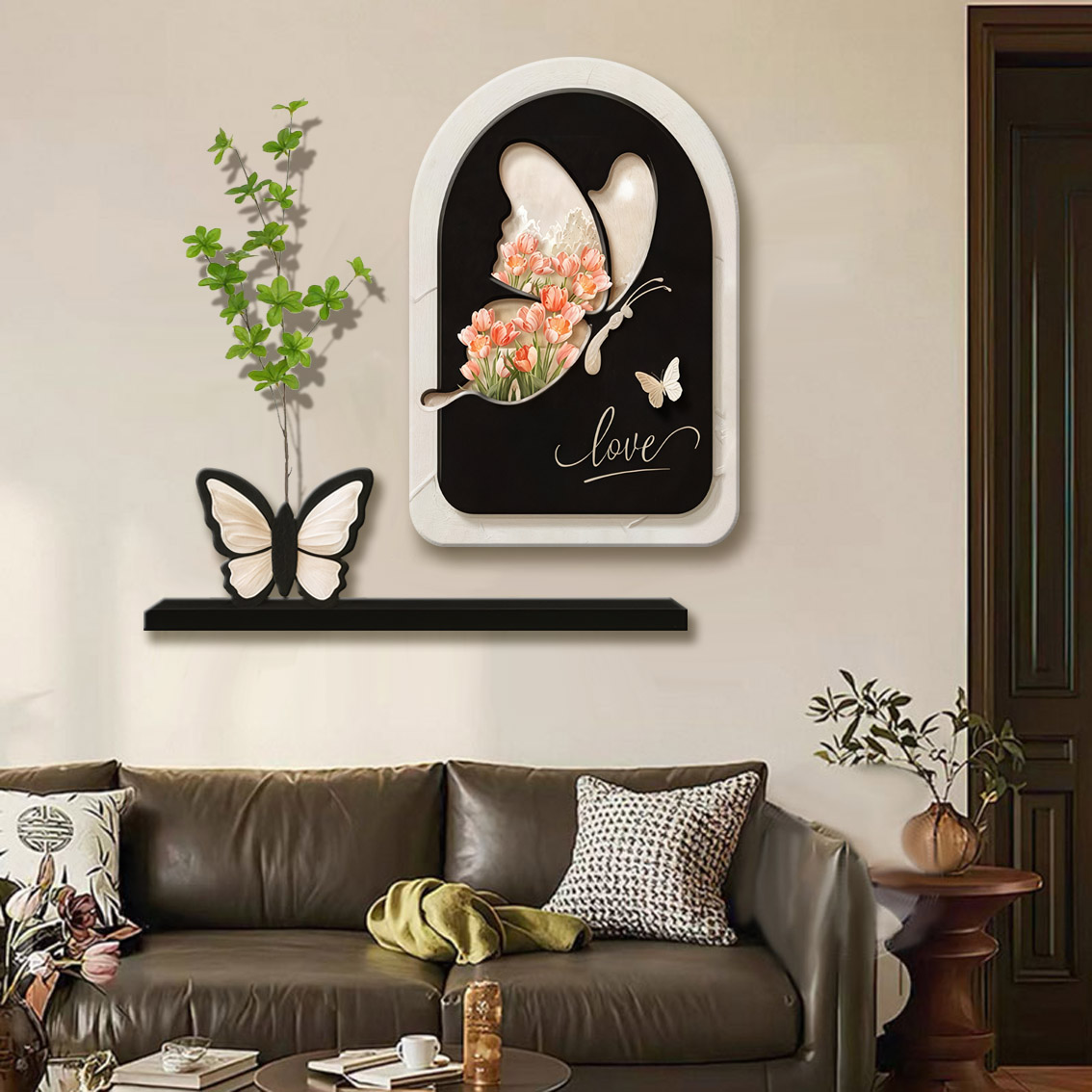 CS-062蝶玫瑰餐厅装饰画入户玄关挂画法式绿植餐桌挂画捡漏