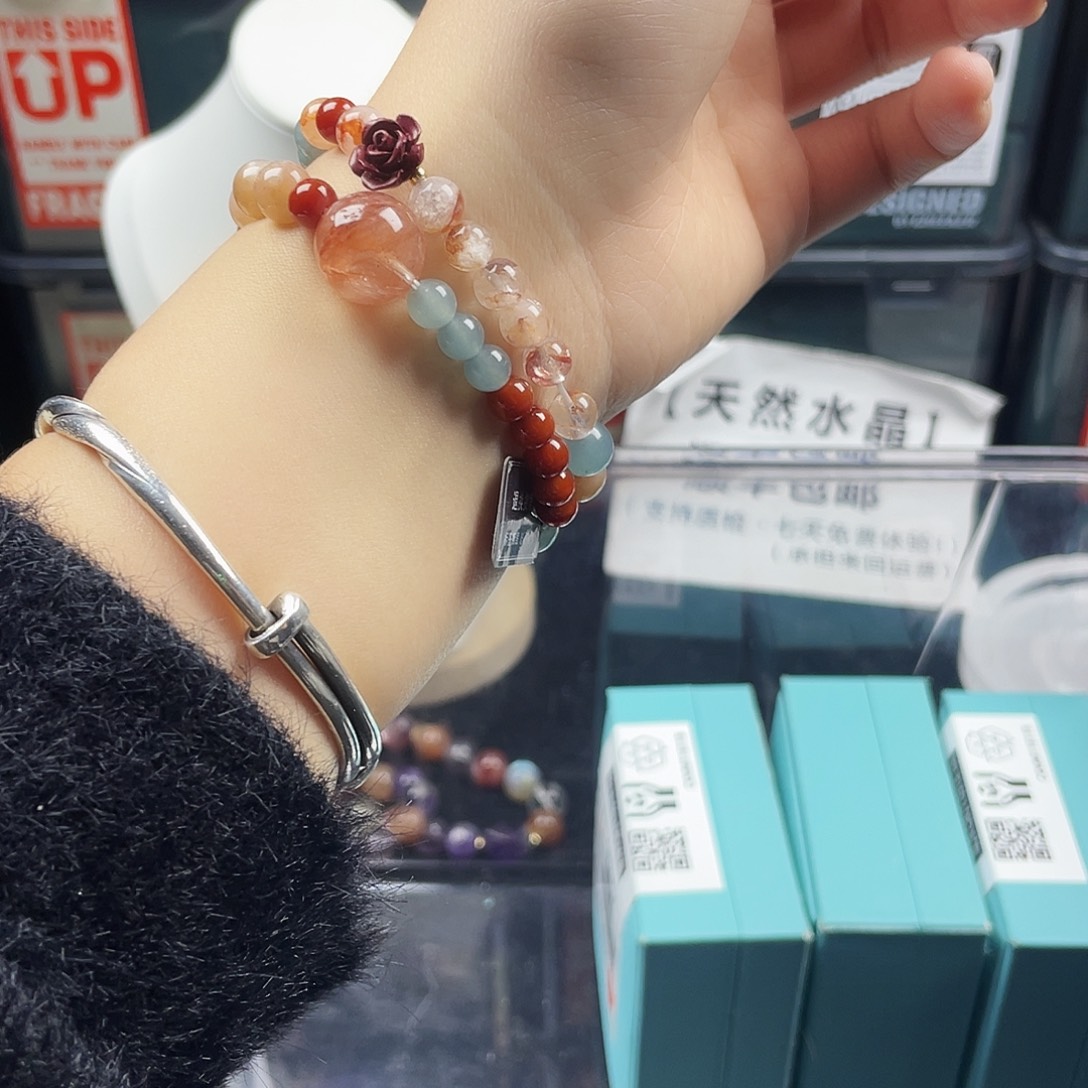 手链银S925镶嵌烟晶