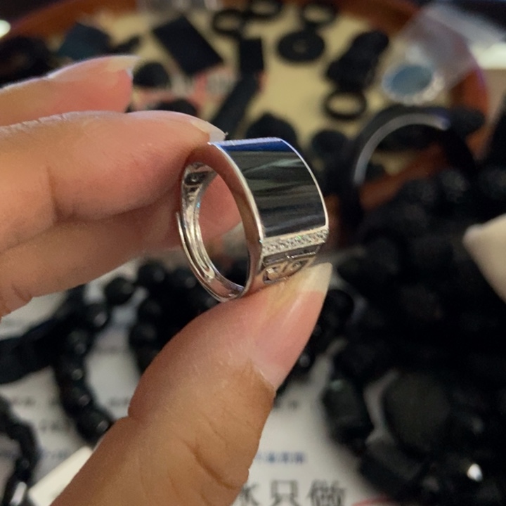 翡翠银S925镶嵌戒指墨翠