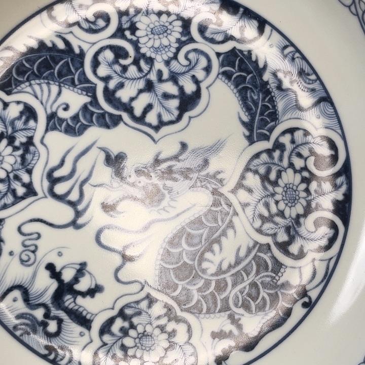 瓷片景德镇青花如意穿花龙大壶承
