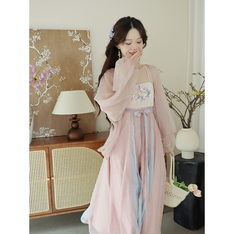 瑶西【蝶恋物语】汉服国风女装爆款2025春季粉色新中式裙子两件套