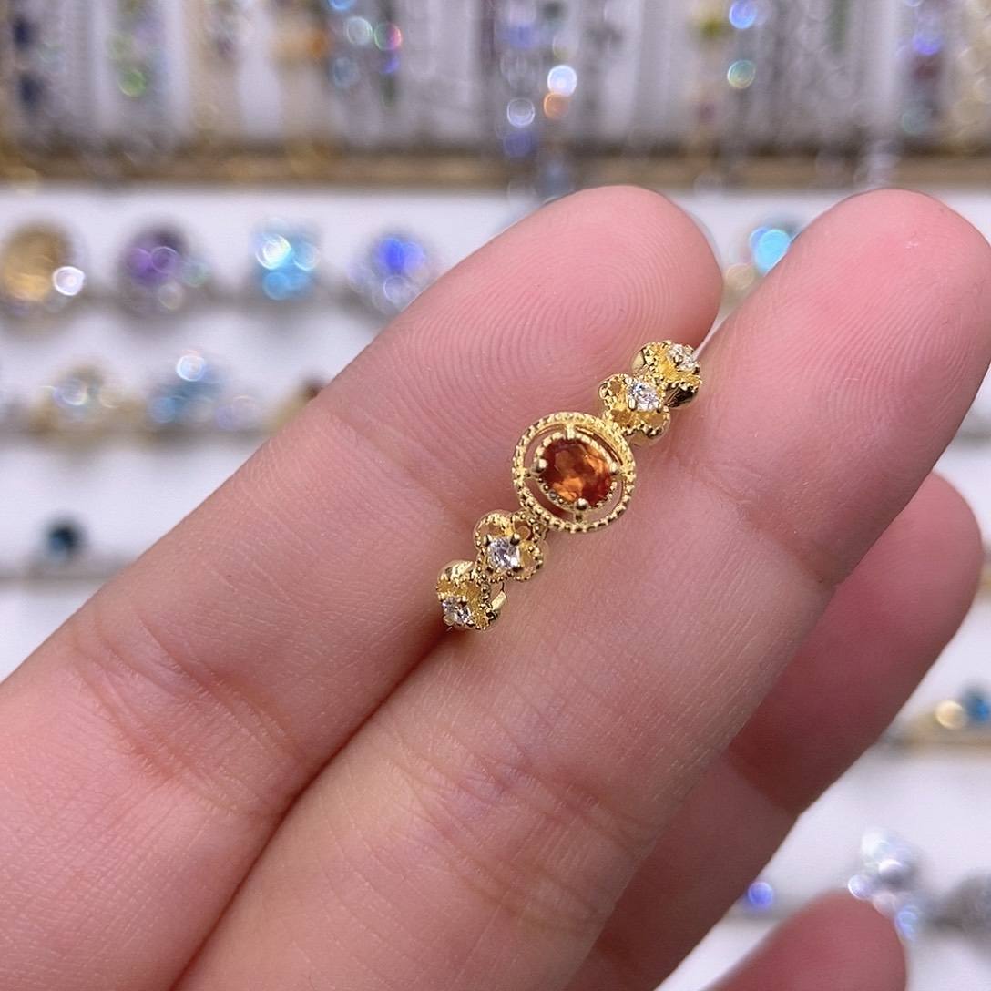 戒指石榴石（芬达石）银S925镶嵌