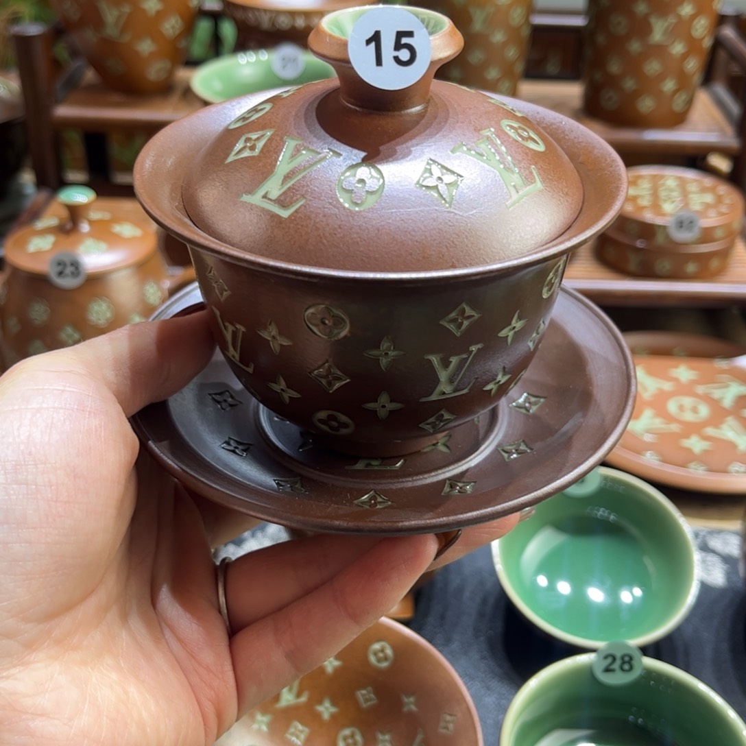 A***L草木灰老花盖碗 填釉