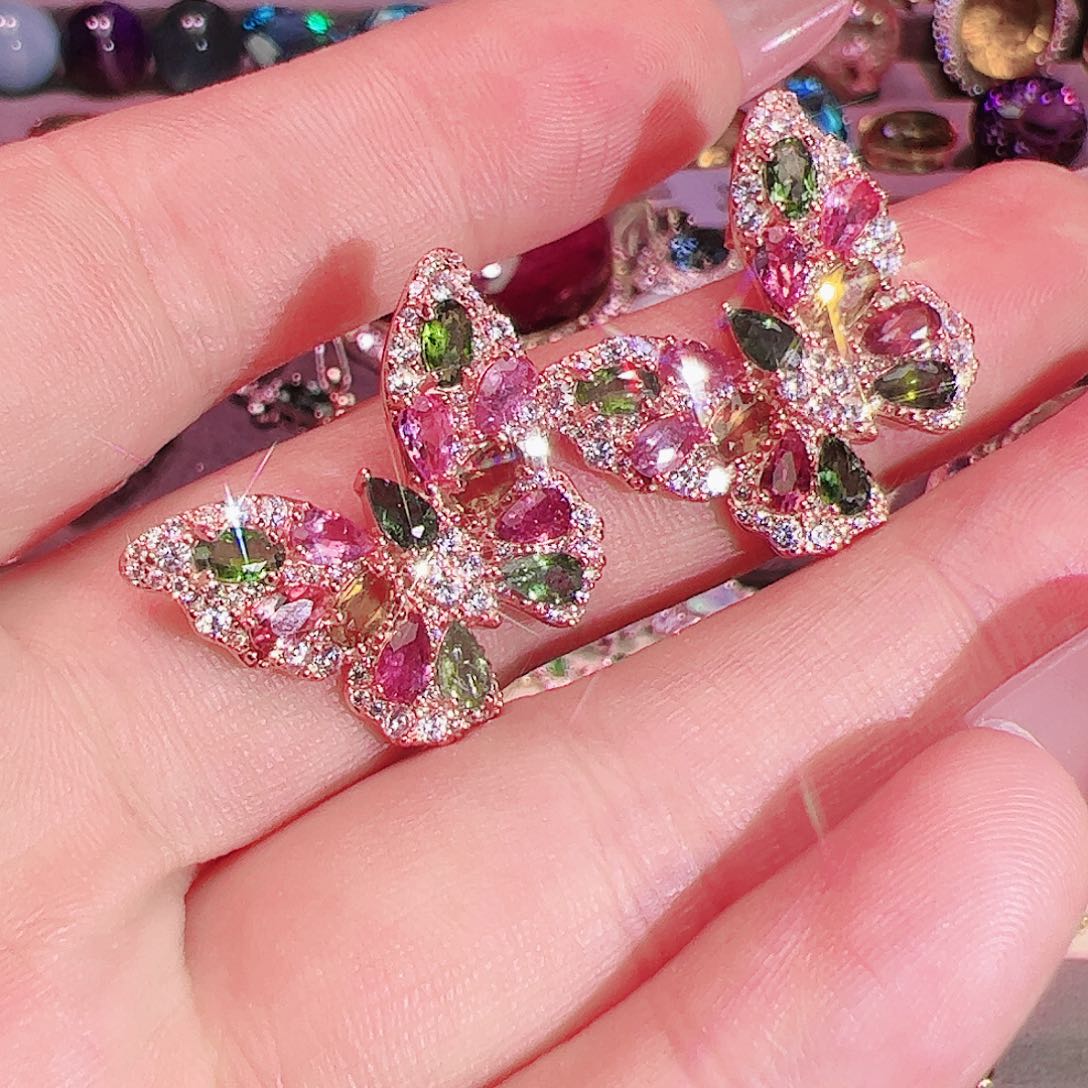 碧玺碧玺耳钉银S925镶嵌