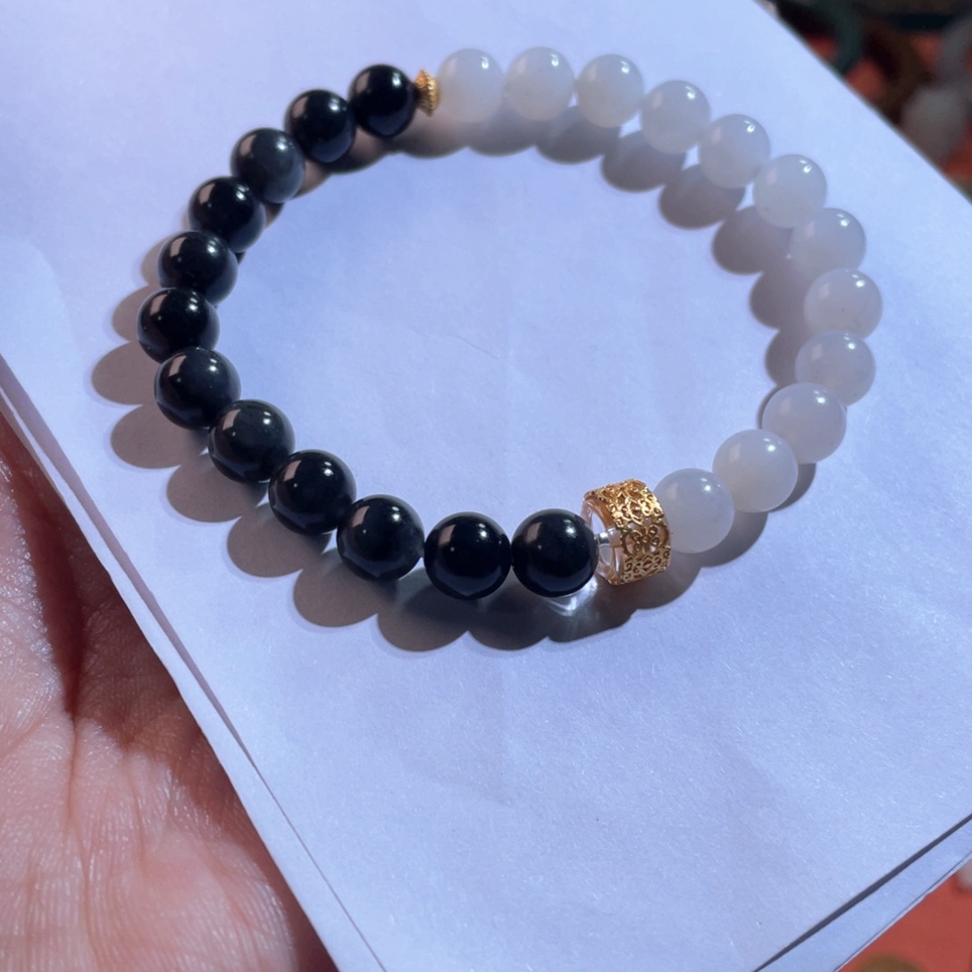 和田玉手链银S925镀金镶嵌