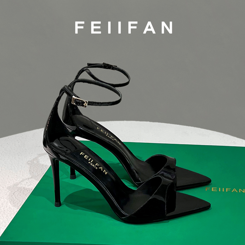 【现货】凉鞋女2025春夏季新款细跟一字带高级感气质黑色高跟鞋3832