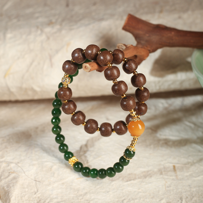 【小冠】翠青  大青龙桶珠8*9mm 双圈  古法合香珠天然手作工艺