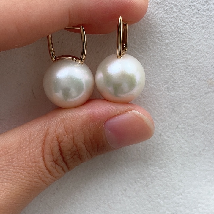 淡水珍珠耳饰18K金镶嵌14-15