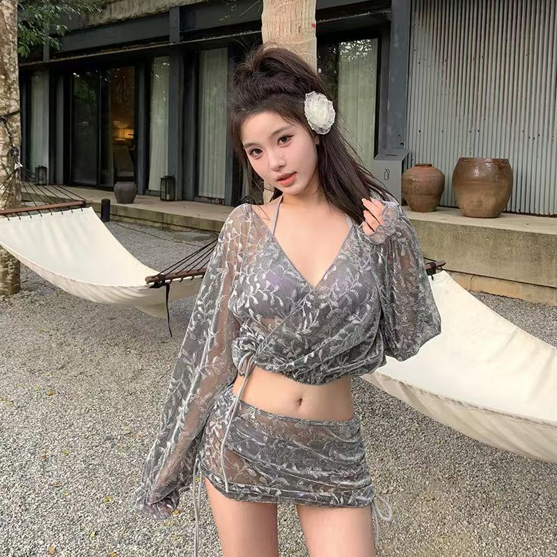 【蝶~霜花】比基尼四件套 性感防晒 重工高级 海边度假 温泉潜水服