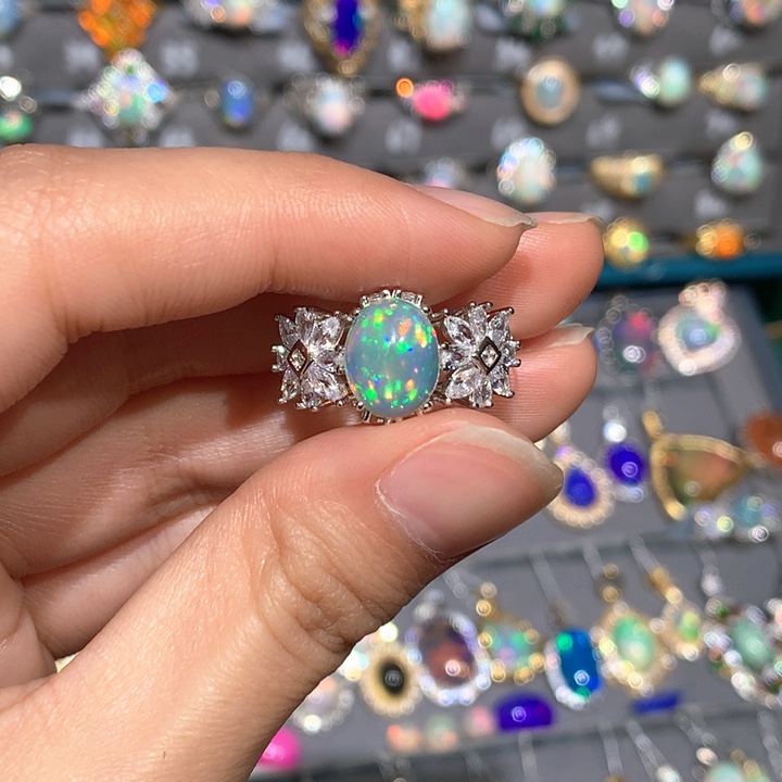 欧泊戒指z银S925镶嵌欧泊