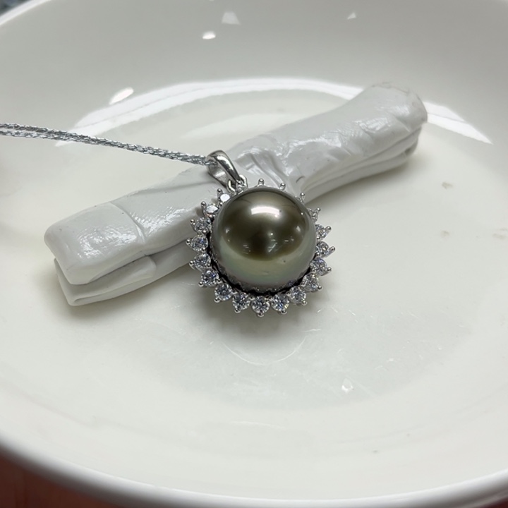 银S925镶嵌吊坠(不含链)海水珍珠12-13m 124号