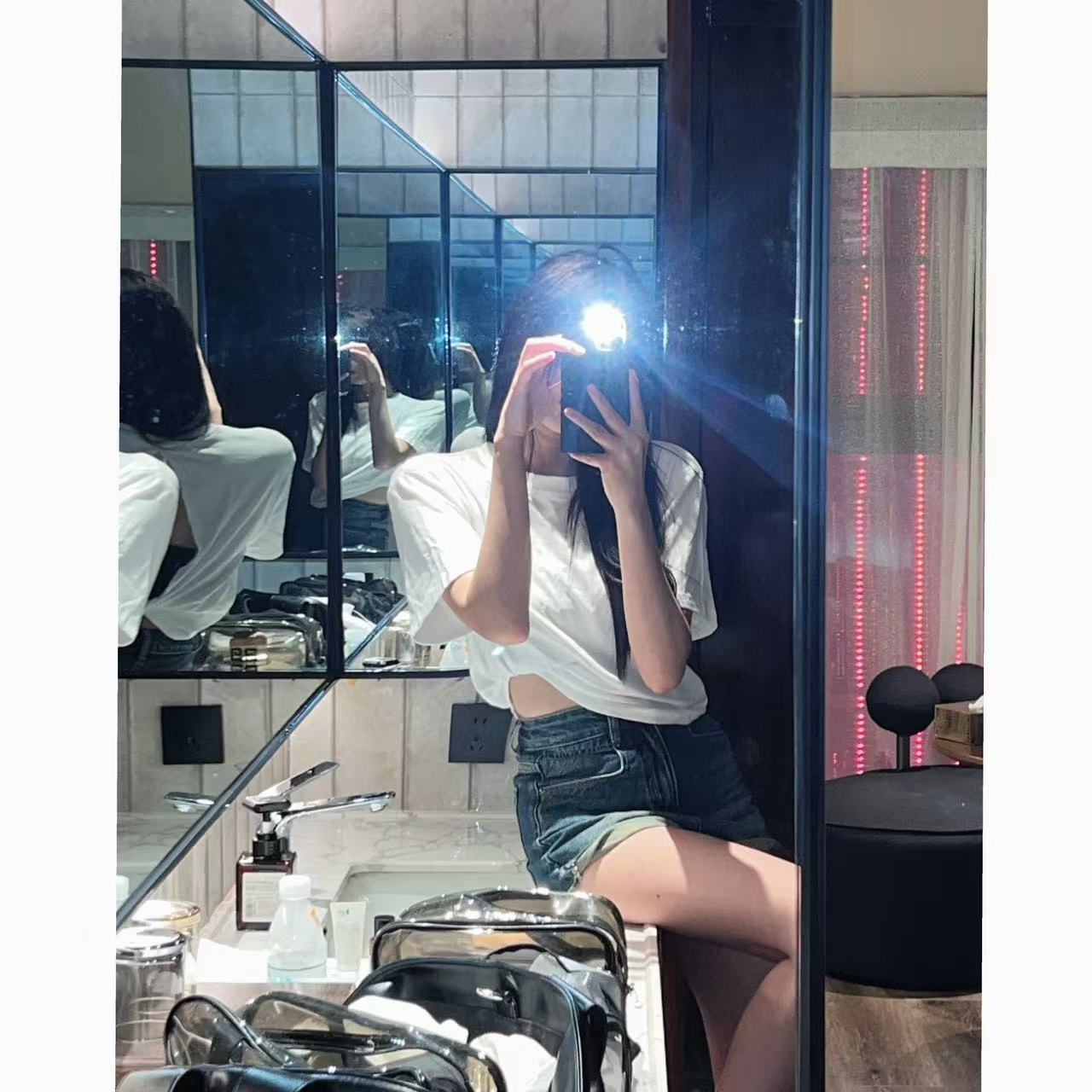 Mao 韩版性感辣妹后背镂空扭结短袖T恤女修身显瘦收腰上衣H2411