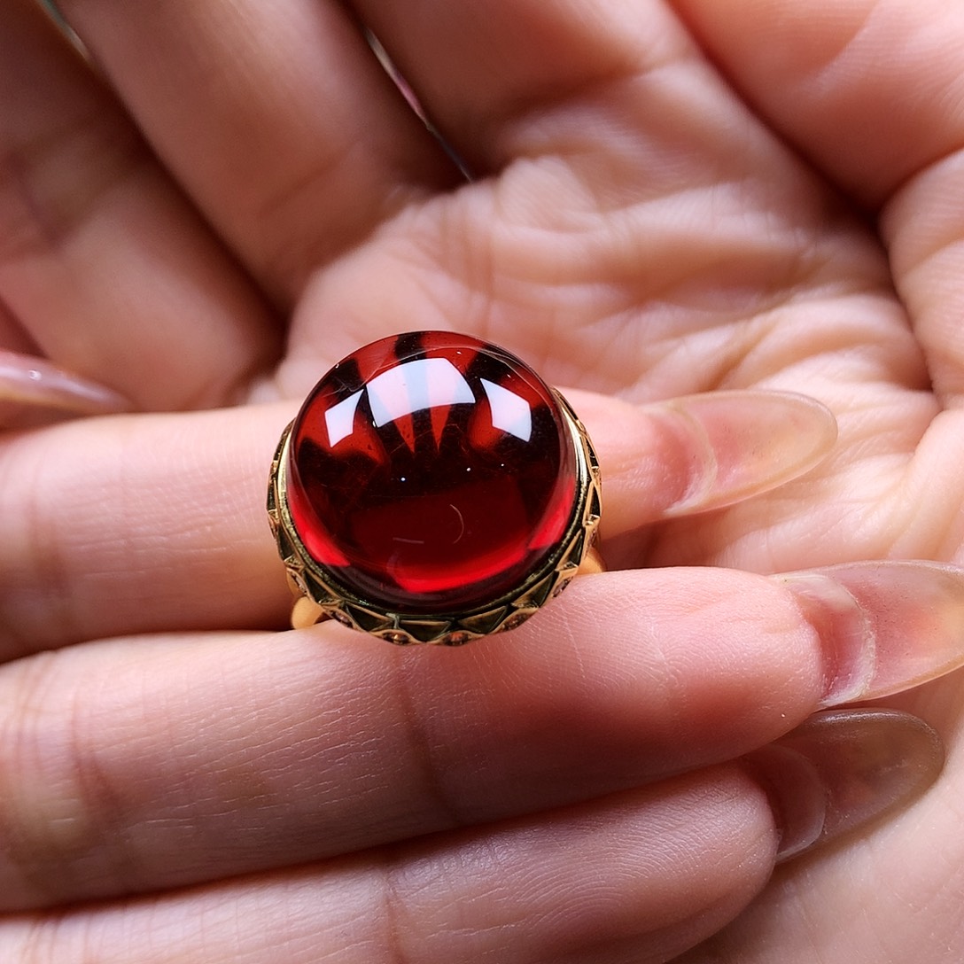 血珀戒指银S925镶嵌戒指