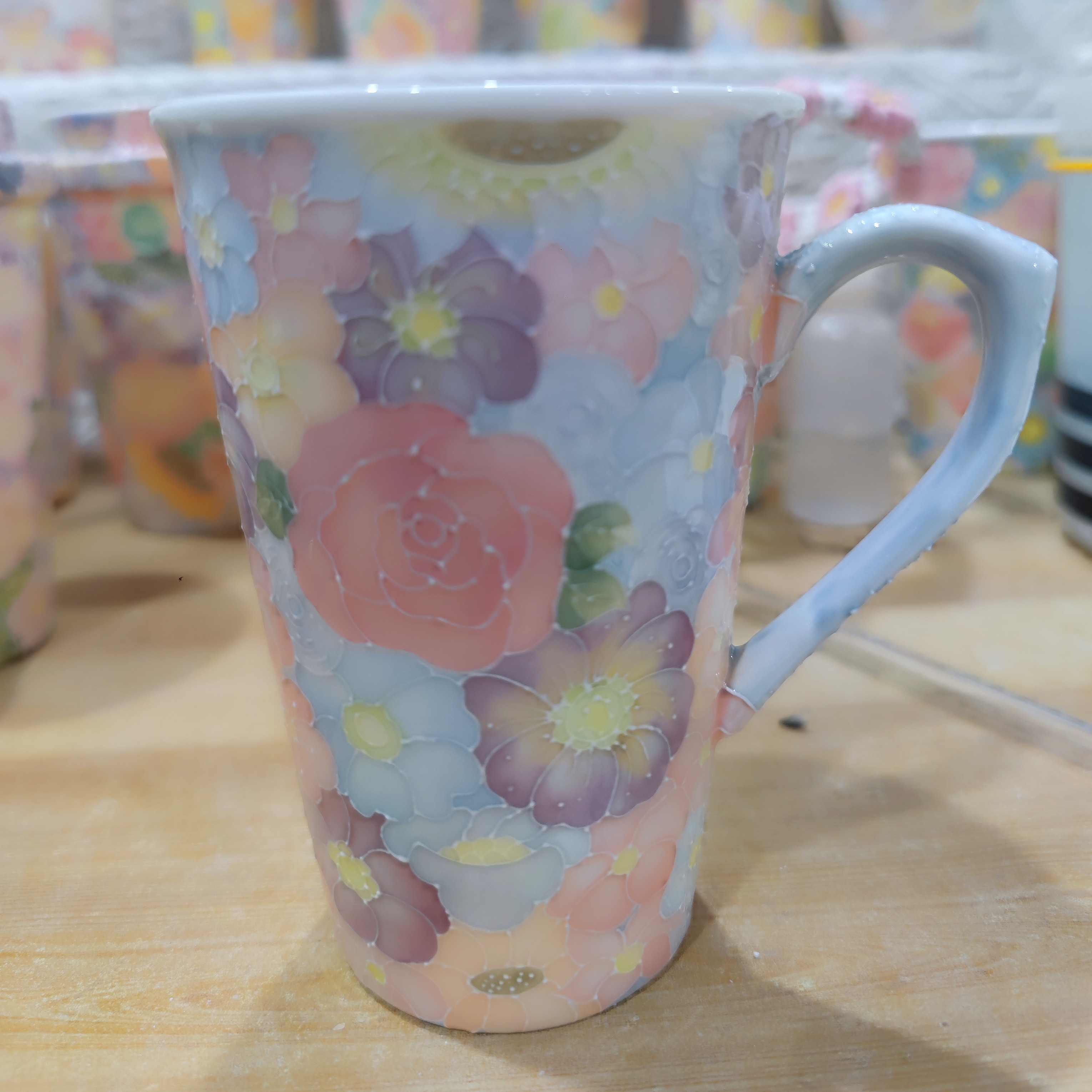 立体万花马克杯爱心把手大容量高颜值陶瓷杯子具体以实物为准