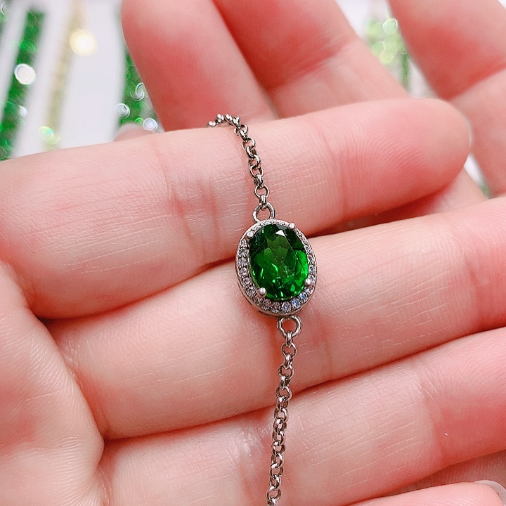 透辉石手链银S925镶嵌呼*嘿