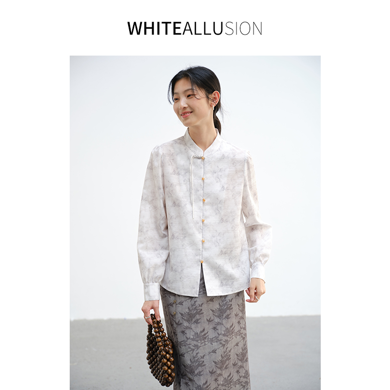 素典年中清仓【1777】国风设计感气质重工提花中式立领长袖衬衫