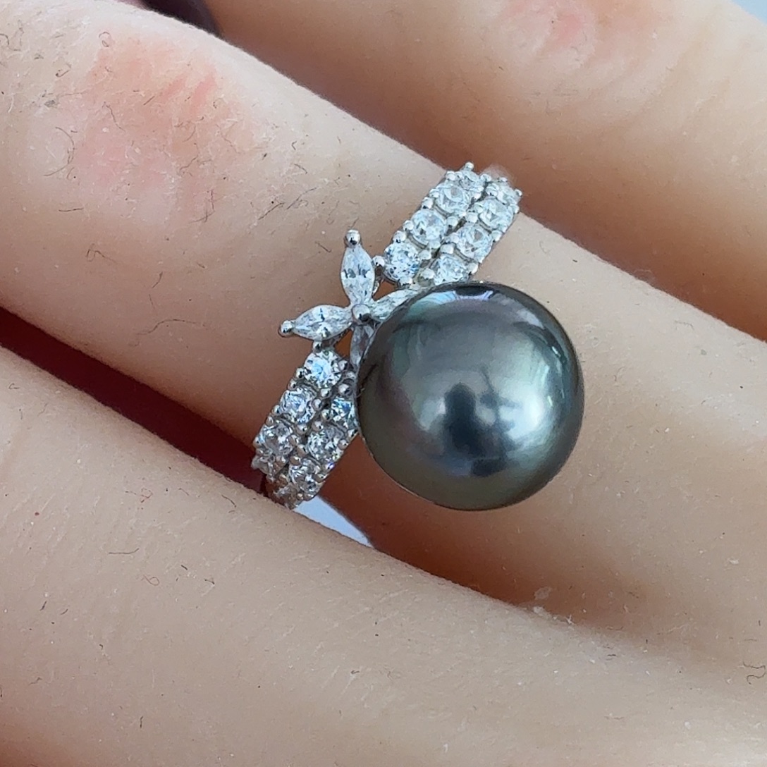 戒圈银S925镶嵌海水珍珠