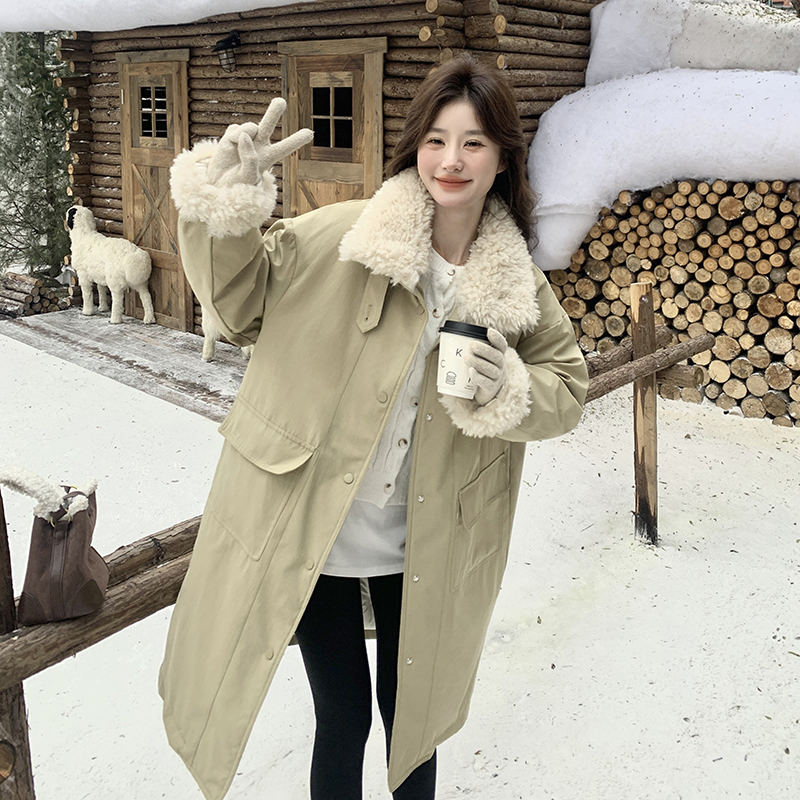 超好看羊羔毛羽绒服女2025冬季新款中长款加厚内胆90白鸭绒派克服