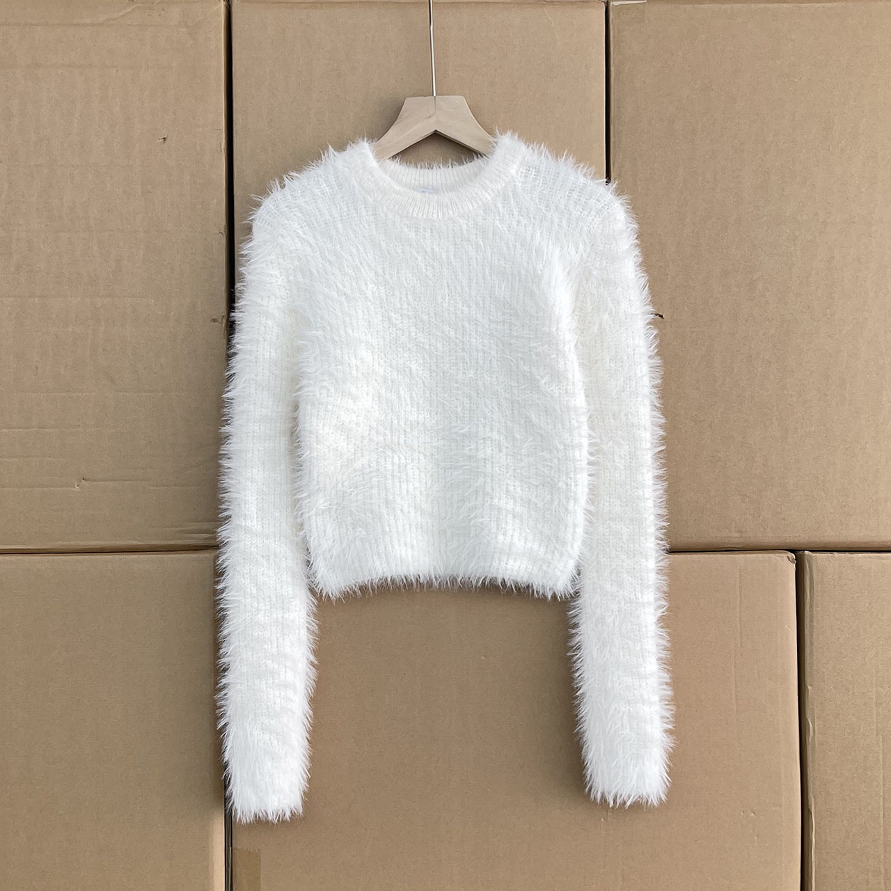 外贸沅货！！戏班牙单！秋冬软糯百搭仿水貂毛衣圆领短款针织上衣女