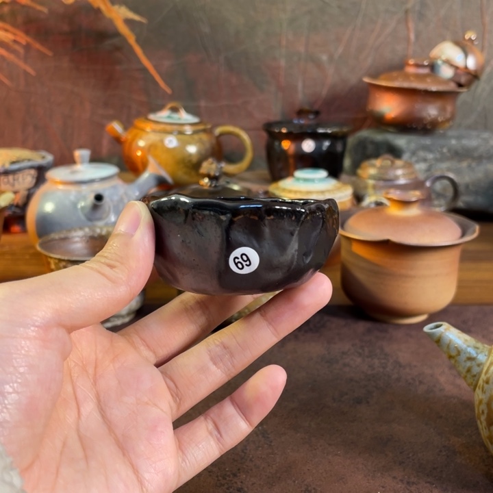 景德镇柴烧乌金手捏主人杯69