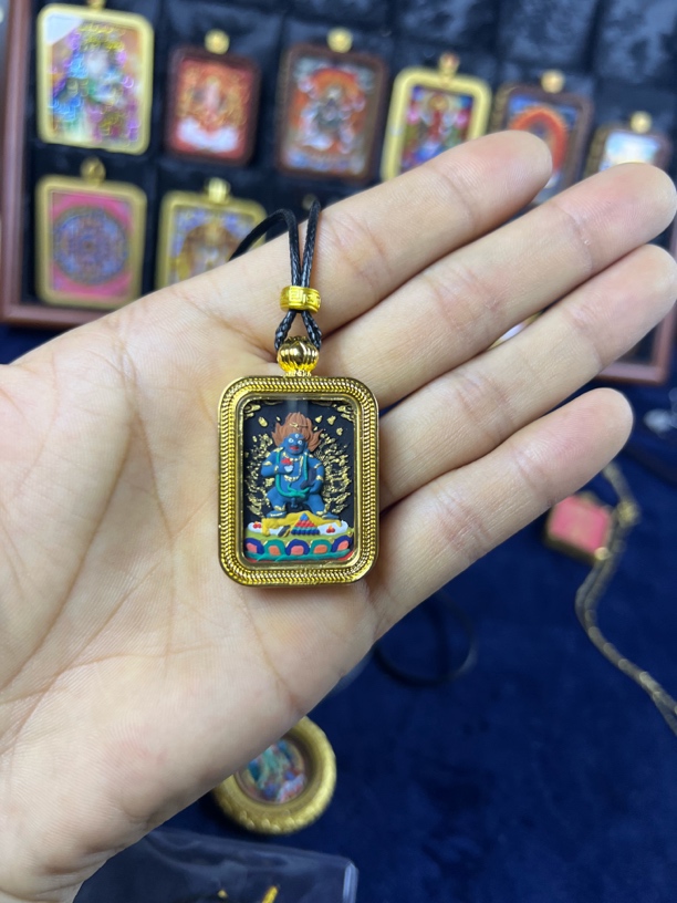 铜吊坠 黑c黄c摩利支天六臂玛哈嘎文殊普贤地藏扎基擦擦吊坠项链