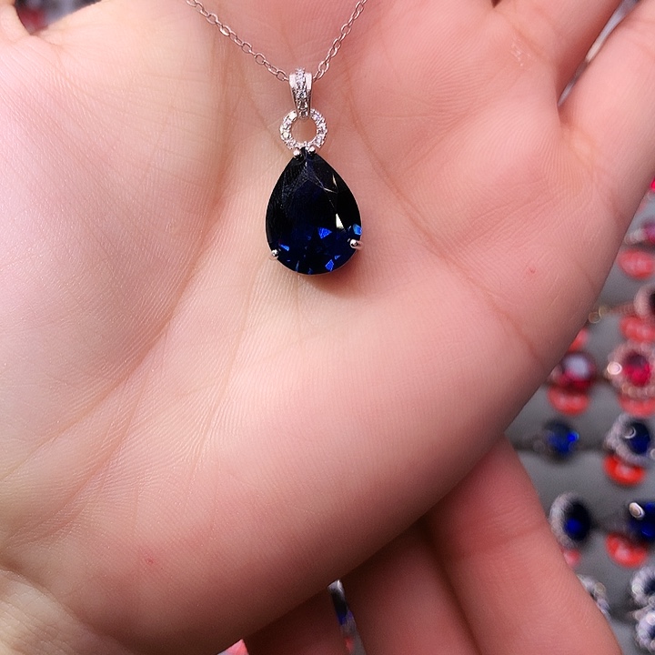 蓝宝石吊坠(赠链)银S925镶嵌