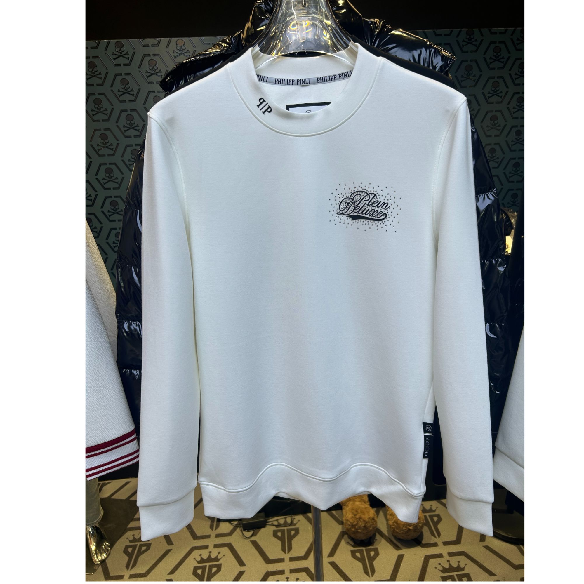 PHILIPP PINLI3D轻奢重工黑色休闲修身圆领卫衣秋季男上衣