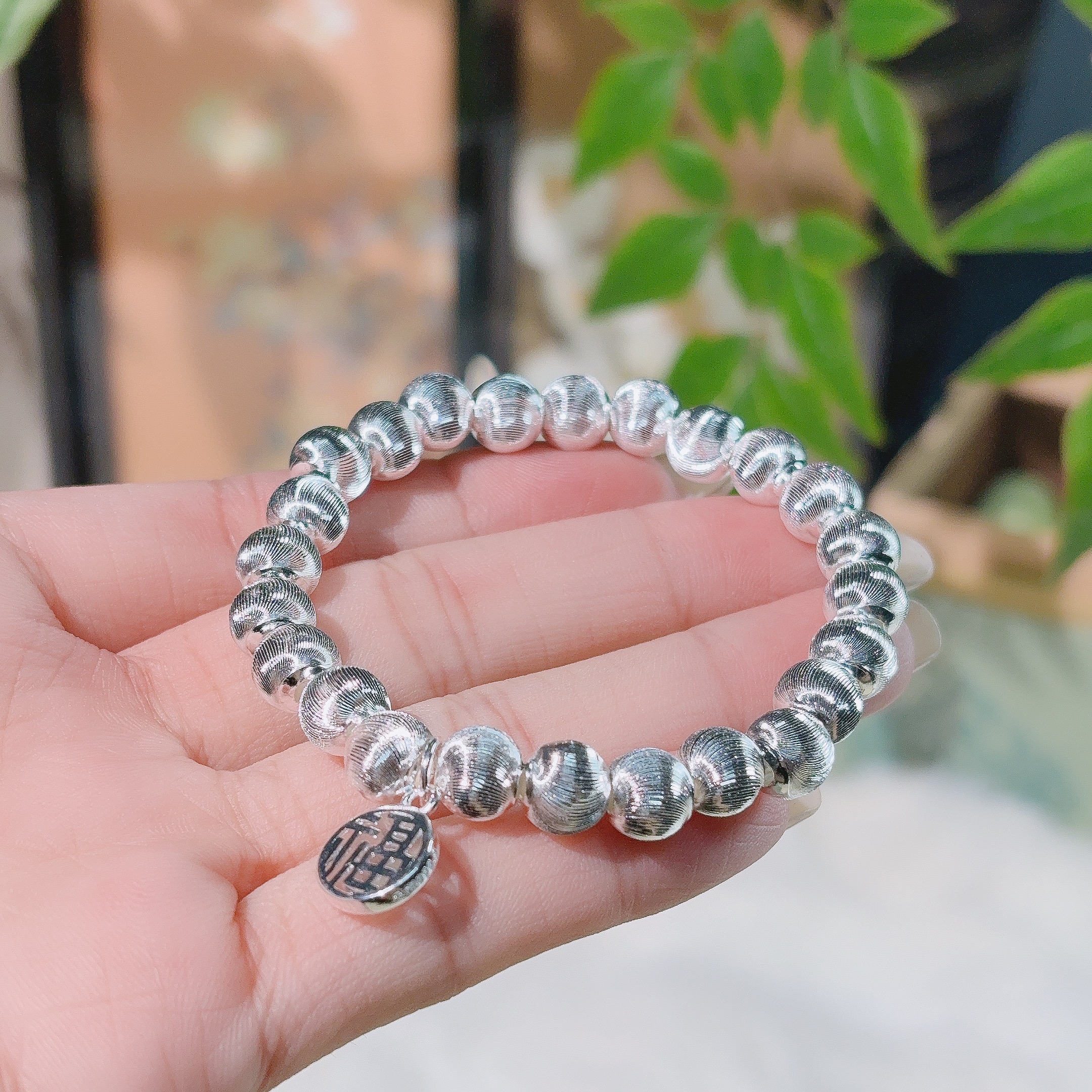 足银珐琅手链 【银川银楼】46足银999.9猫眼珠福牌手链简约百搭时尚