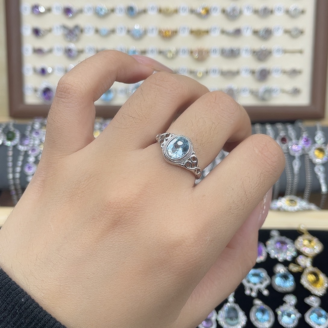 托帕石戒指银S925镶嵌