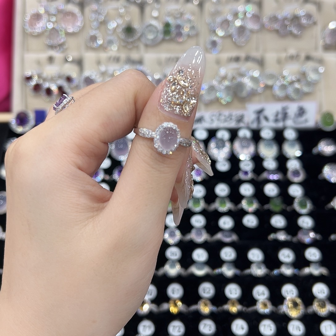 虾***饼银S925镶嵌萤石戒指