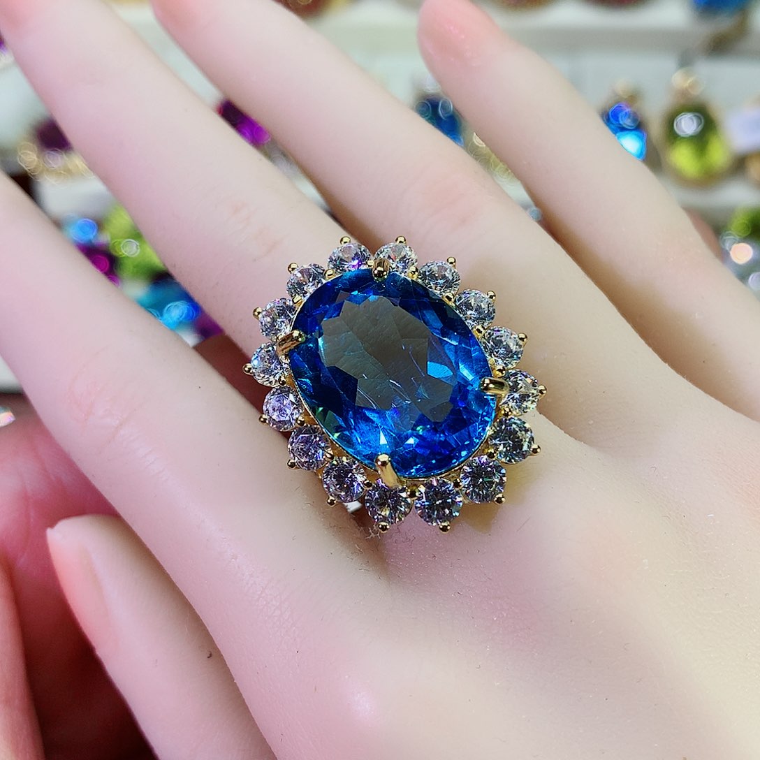 托帕石戒指银S925镶嵌